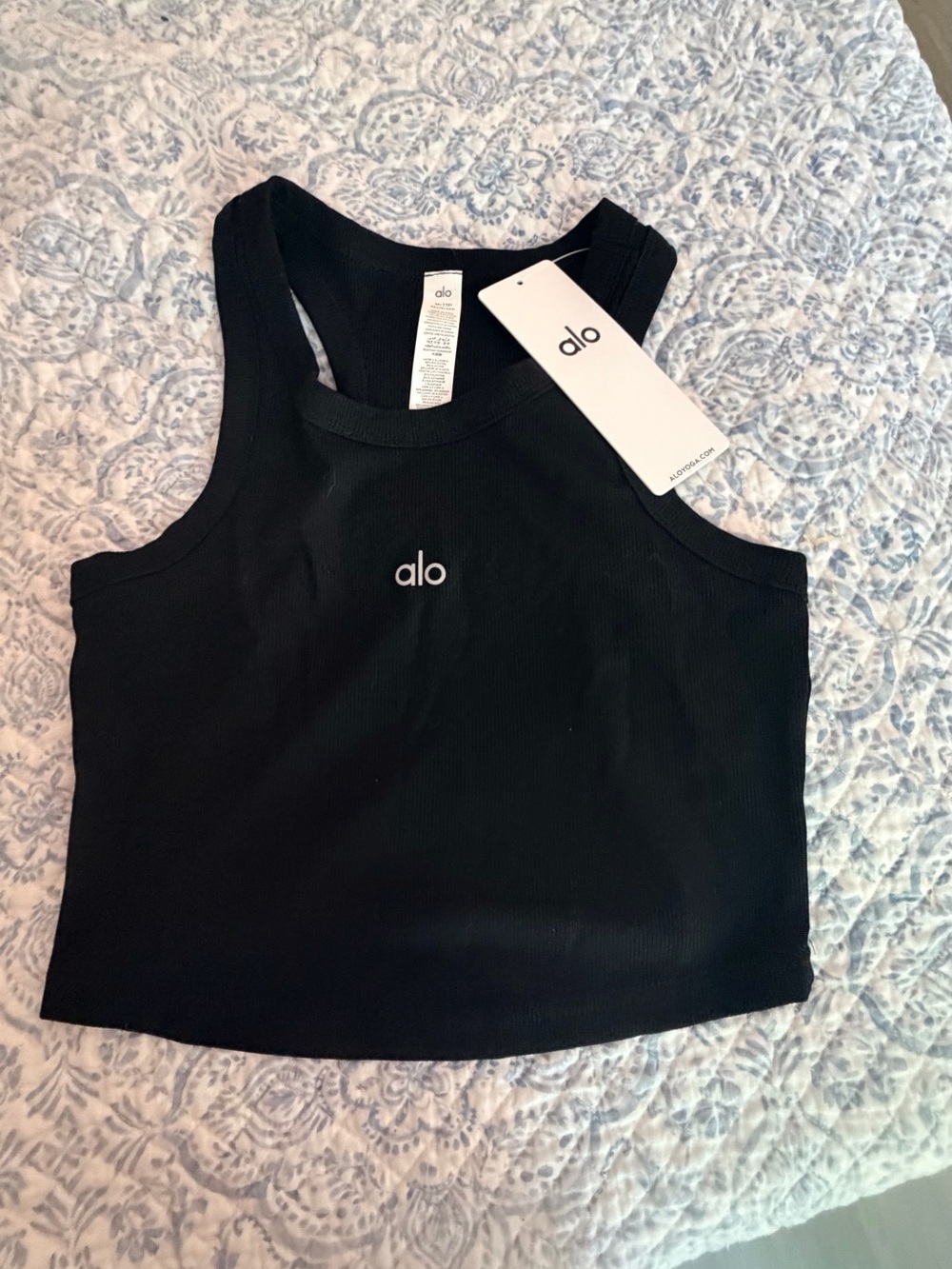 ALO Yoga Black Ribbed Cropped Tank